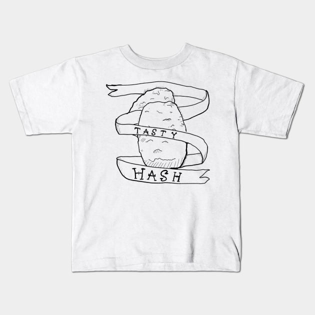 Tasty Hashbrowns B&W linework Kids T-Shirt by DopamineDumpster